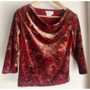 New York City Design Co. Womens Top Size S Red Floral Polyester USA Made